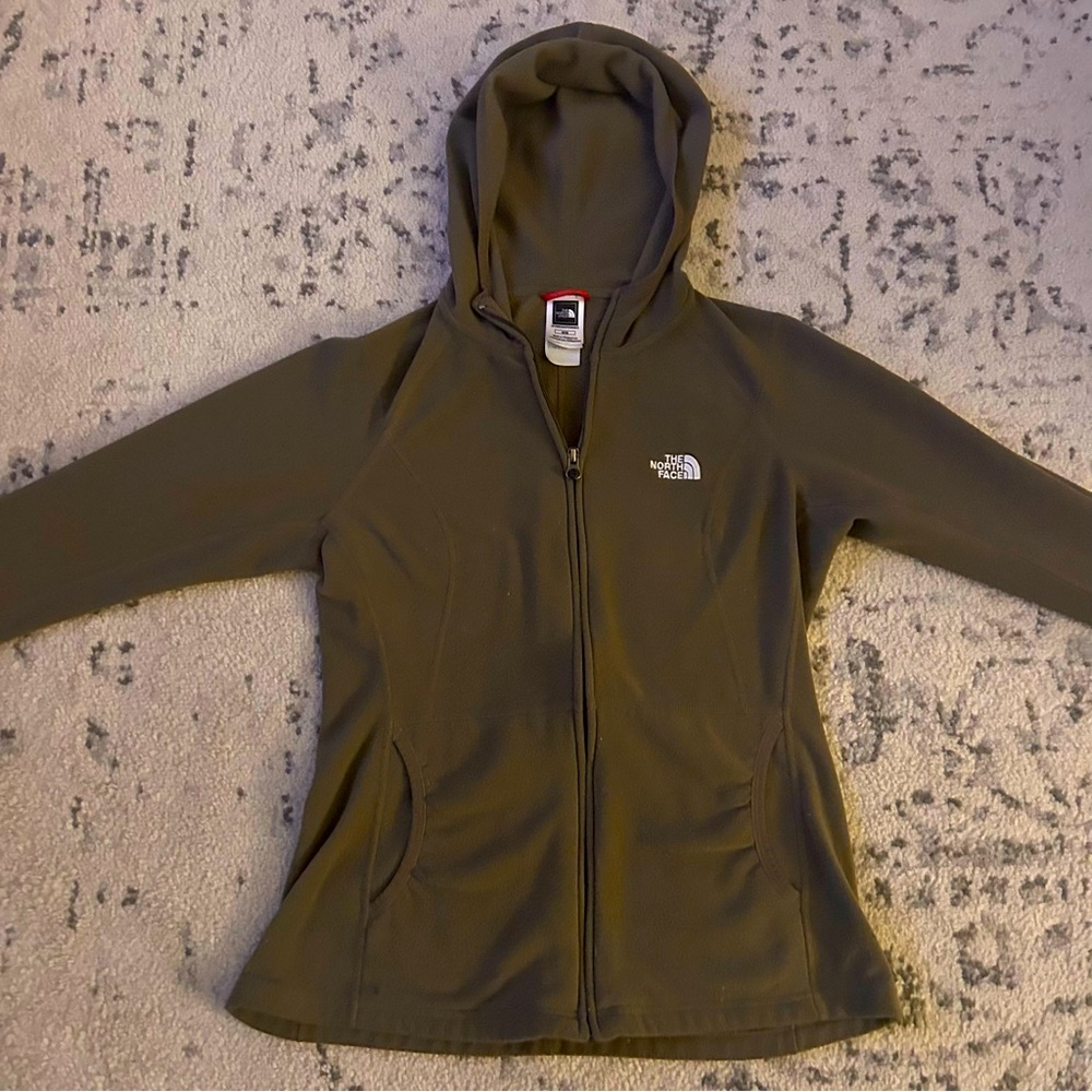 The North Face Womens Fleece Jacket M Olive Green Full Zip Zipper Pockets